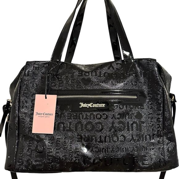 Juicy Couture Handbags - Juicy Couture Glossy Black Vinyl Monogram Duffle Bag